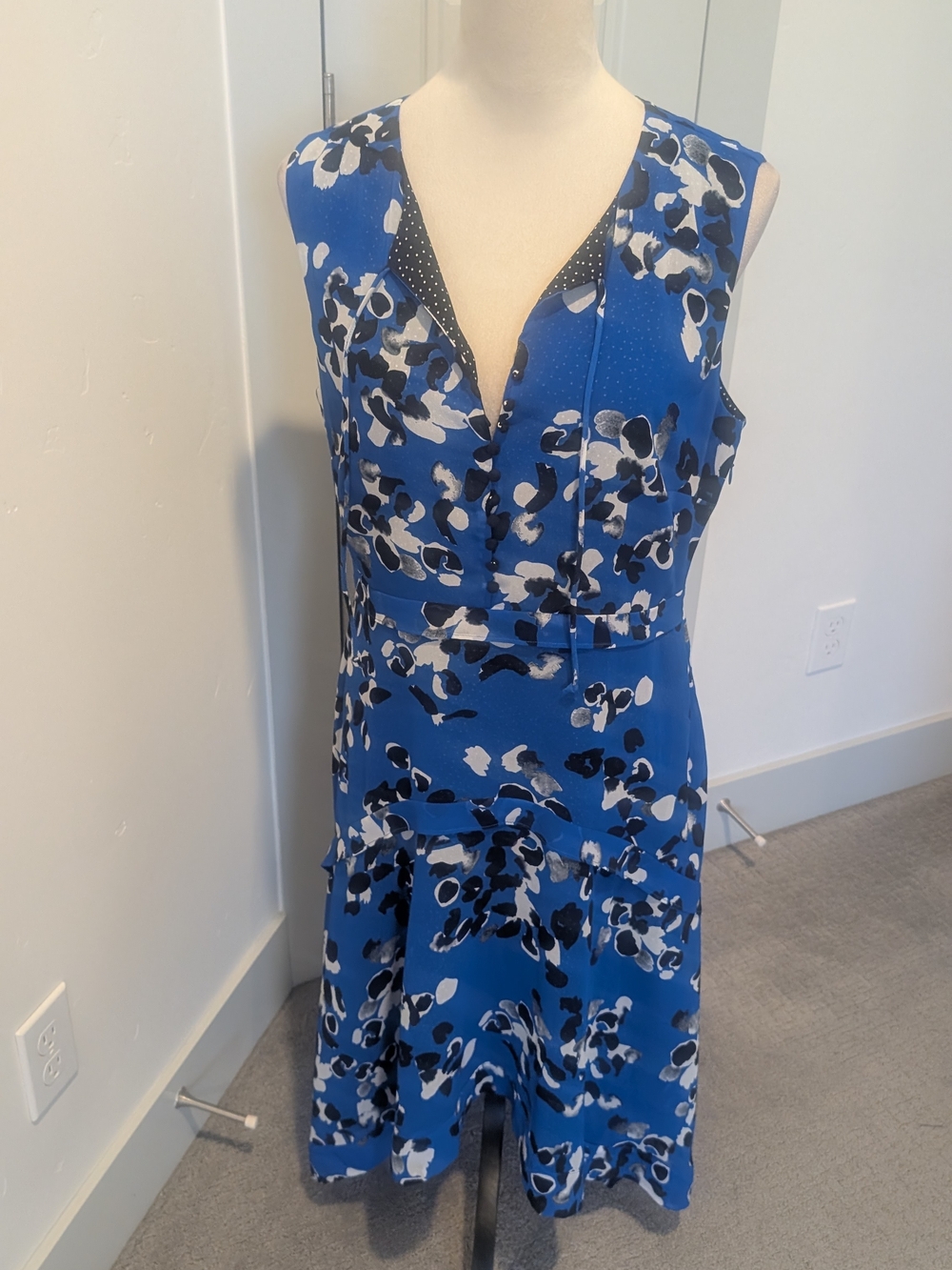 CAbi Blue Floral V-Neck Sleeveless Maxi Dress